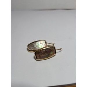 Vintage Liz Claiborne Abalone Shell Mosaic Earrings Gold Tone Iridescent Color